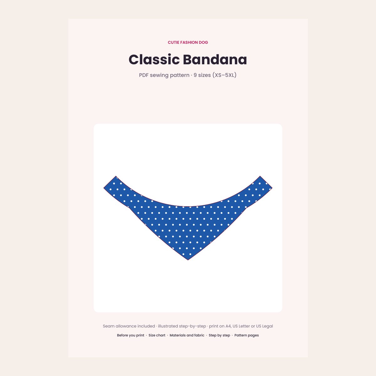 Classic Velcro Dog Bandana PDF Sewing Pattern · XS–5XL