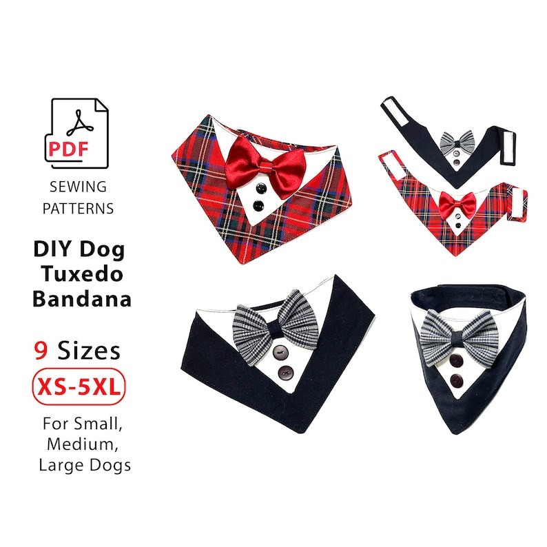 Tuxedo Dog Bandana PDF Sewing Pattern · 9 Sizes XS–5XL